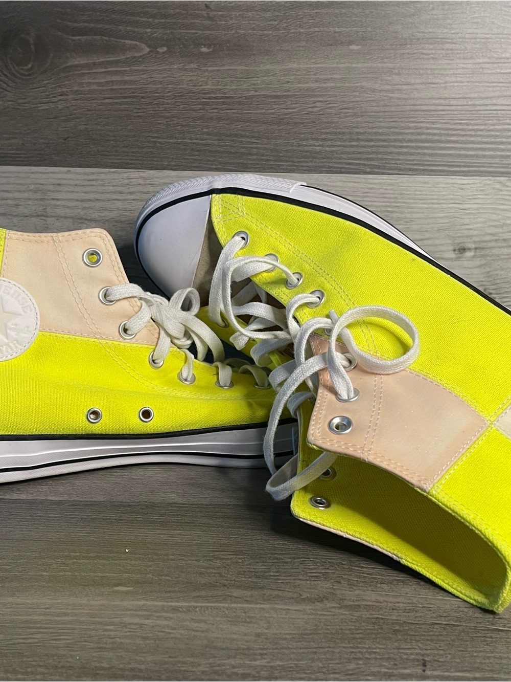 Converse High Top Sneakers in Neon Yellow and Cream - Picture 14 of 16